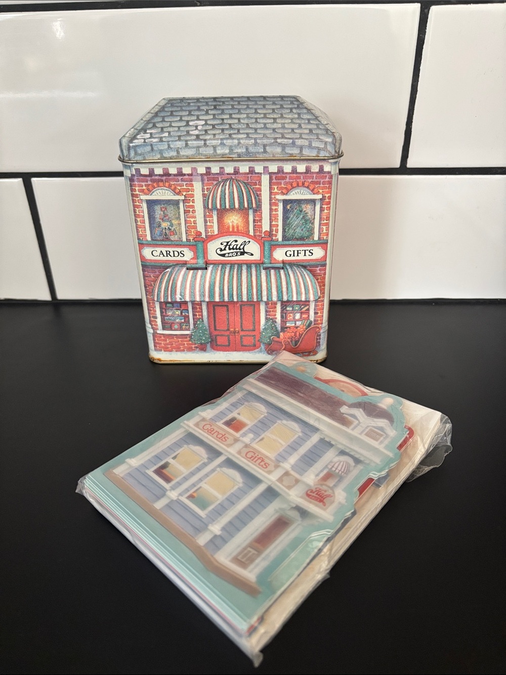 Vintage 1995 Hallmark 85th Anniversary Hall Bros Tin & Shaped Note Cards Set